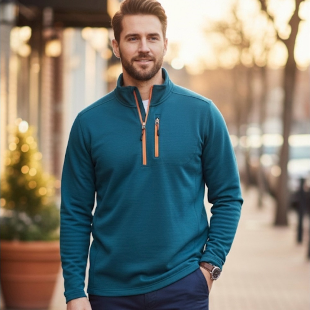 Orvis Teal Shirt with Orange Trim